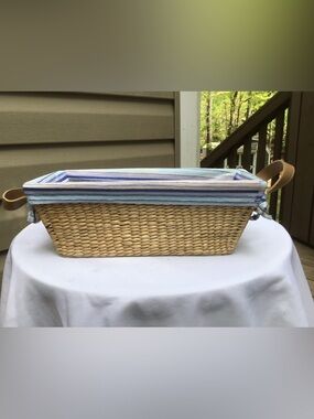 Sturdy Woven Rectangular Basket with Cloth Liner Plus (2) Items